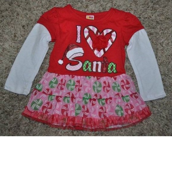 Girls Christmas Shirt & Leggings 24 months "I LOVE SANTA" Tunic Pants - Picture 2 of 7